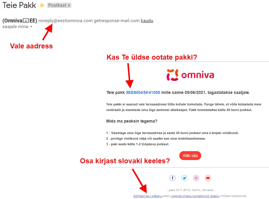 Kelmid püüavad petukirjadega Omniva klientide andmeid