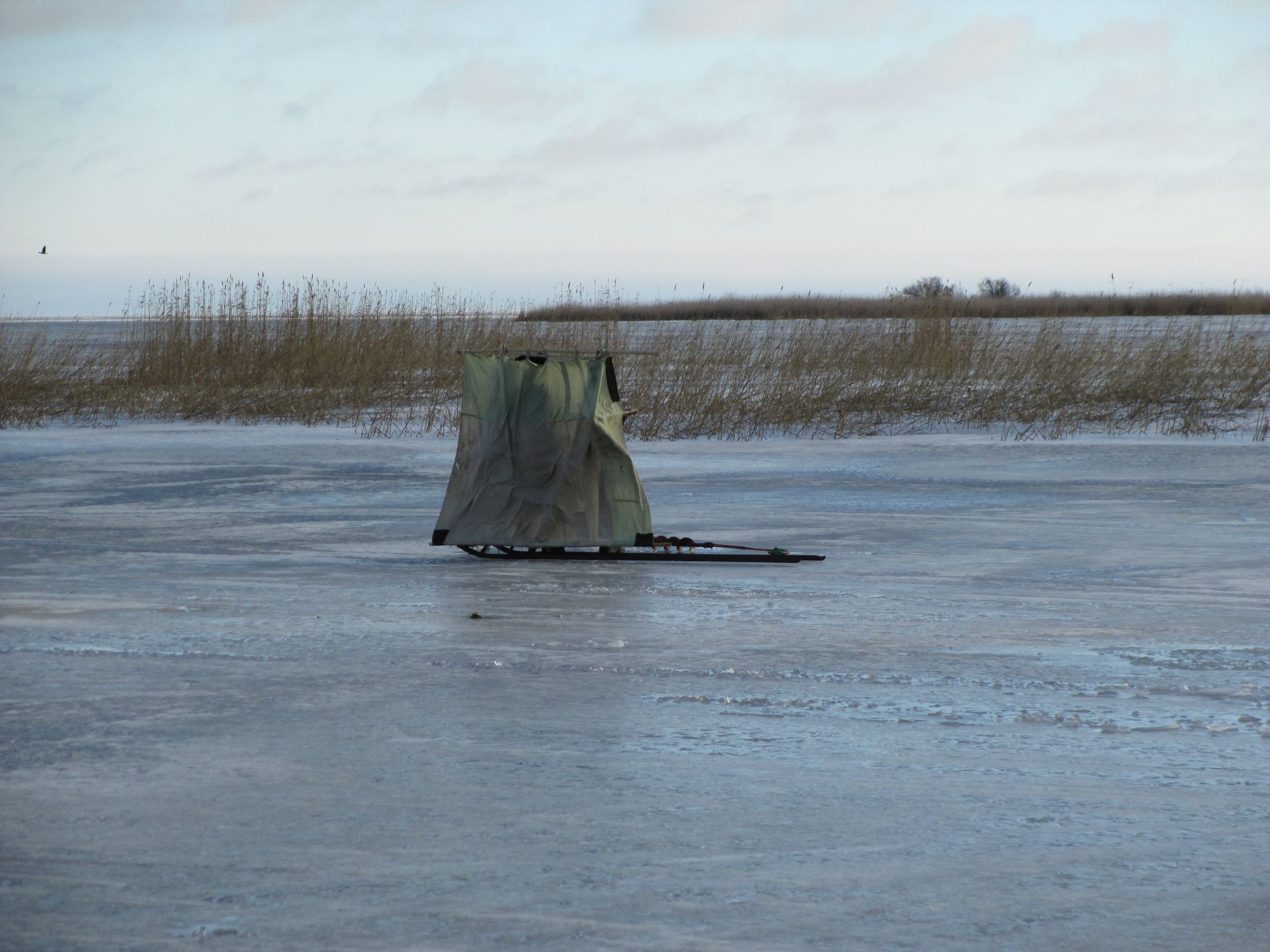 Ka kalamehed otsivad jääväljadel puhuvate tuulte eest varju.