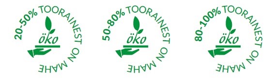 Eesti riiklik mahetoitlustamisele viitav märgistus olenevalt toitlustusasutuses kasutatava mahetooraine osakaalust – 20–50%, 50–100% või 80–100%.